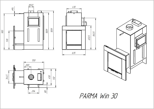 Печь банная Parma Win 30 Premium с боковым тоннелем